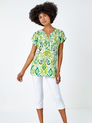 Roman Green Multi Aztec Aztec Style Print Button Detail Top - Image 1 of 5