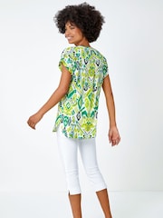 Roman Green Multi Aztec Aztec Style Print Button Detail Top - Image 2 of 5