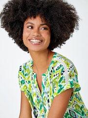 Roman Green Multi Aztec Aztec Style Print Button Detail Top - Image 4 of 5