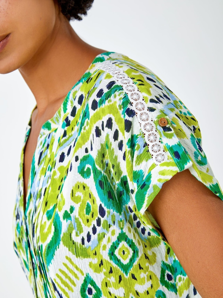 Roman Green Multi Aztec Aztec Style Print Button Detail Top - Image 5 of 5