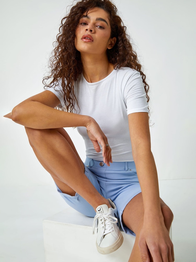 Roman Argentinan Blue Turned Hem Stretch Shorts - Image 4 of 5