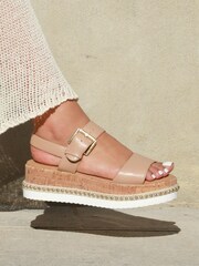 Linzi Brown Cancun Cork Flatform Wedges Sandals With Beaded Trim - Image 1 of 4