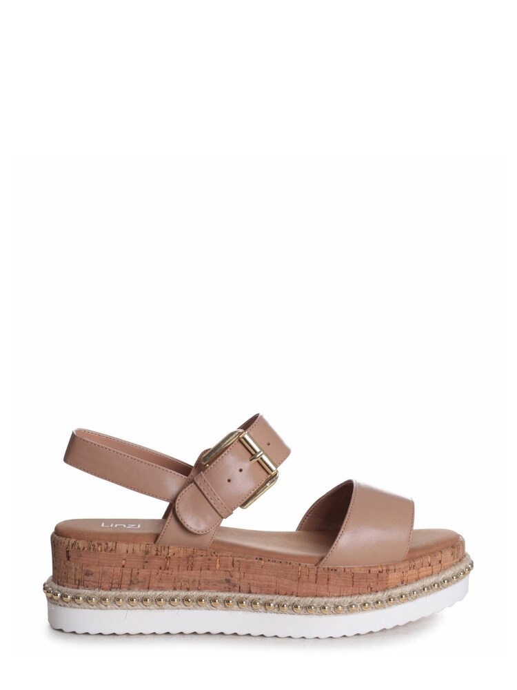 Linzi Brown Cancun Cork Flatform Wedges Sandals With Beaded Trim - Image 2 of 4 Linzi Brown Cancun Cork Flatform Wedges Sandals With Beaded Trim - Image 2 of 4