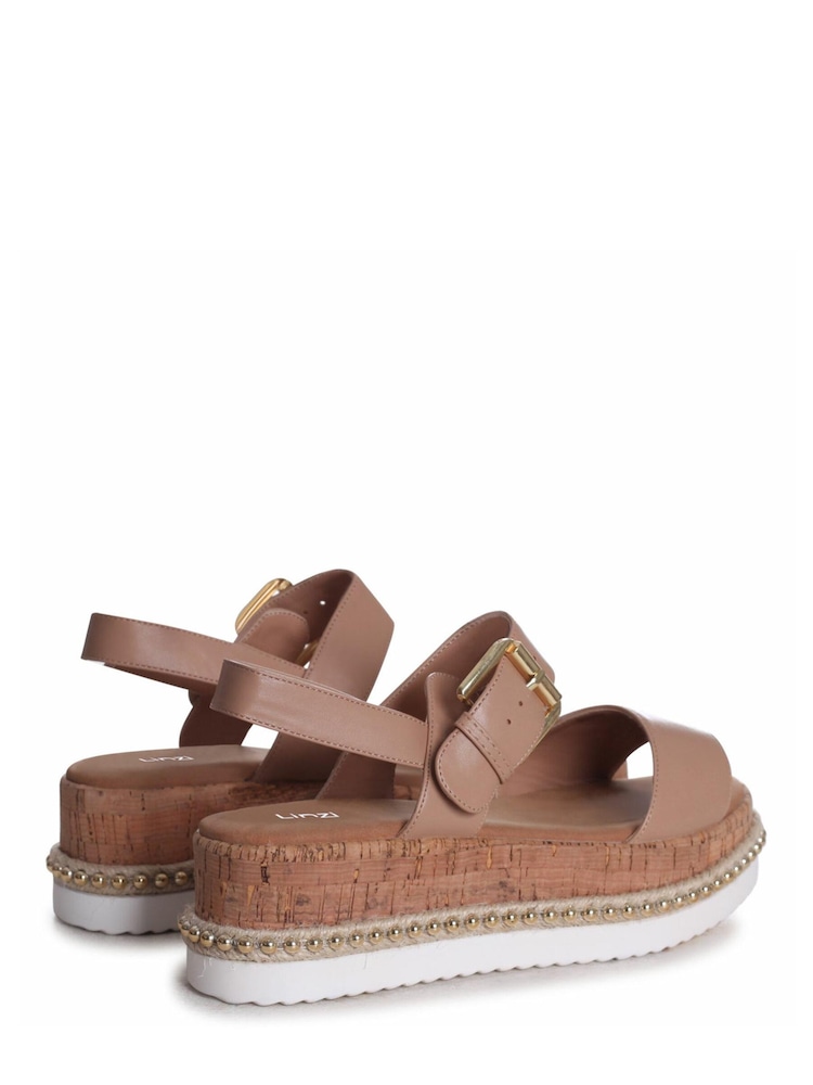Linzi Brown Cancun Cork Flatform Wedges Sandals With Beaded Trim - Image 4 of 4 Linzi Brown Cancun Cork Flatform Wedges Sandals With Beaded Trim - Image 4 of 4