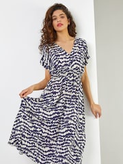Roman Blue Abstract Print Fit & Flare Dress - Image 1 of 5