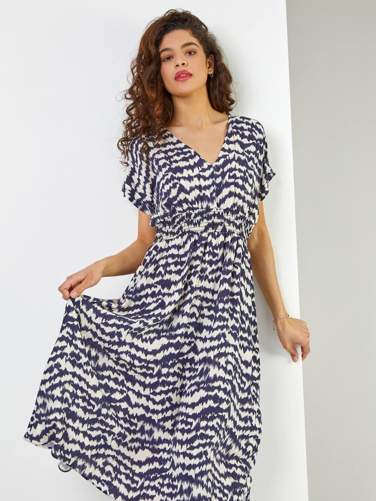 Roman Blue Abstract Print Fit & Flare Dress - Image 1 of 5