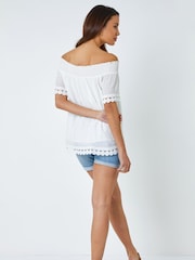 Roman White Lace Detail Shirred Bardot Top - Image 3 of 4