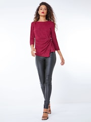 Roman Red Glitter Side Twist Ruched Top - Image 1 of 4