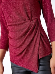 Roman Red Glitter Side Twist Ruched Top - Image 4 of 4