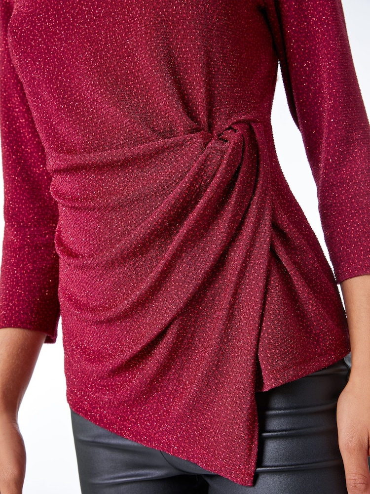 Roman Red Glitter Side Twist Ruched Top - Image 4 of 4