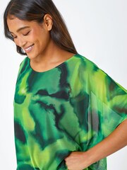 Roman Green Printed Mesh Overlay Batwing Top - Image 4 of 5