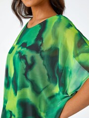 Roman Green Printed Mesh Overlay Batwing Top - Image 5 of 5