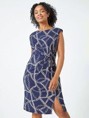 Roman Blue Petite Chain Print Side Tie Dress - Image 1 of 5