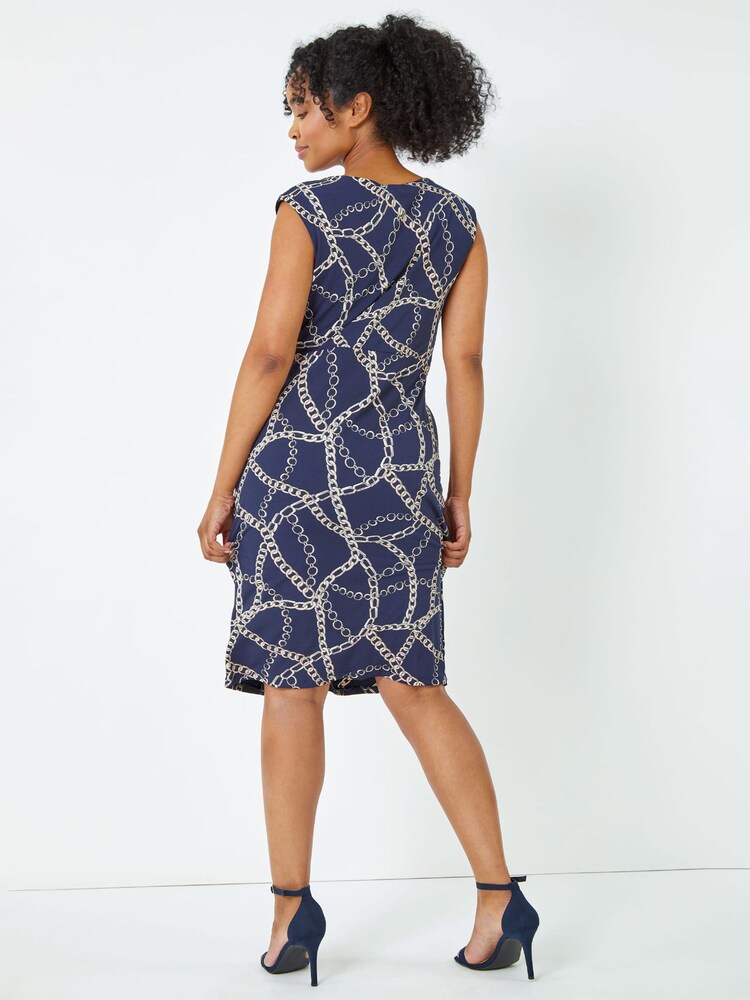 Roman Blue Petite Chain Print Side Tie Dress - Image 2 of 5