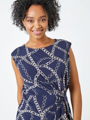 Roman Blue Petite Chain Print Side Tie Dress - Image 4 of 5