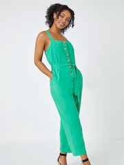 Roman Green Petite Sleeveless Belted Linen Jumpsuit - Image 1 of 5