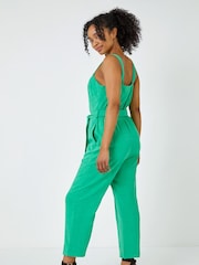 Roman Green Petite Sleeveless Belted Linen Jumpsuit - Image 2 of 5
