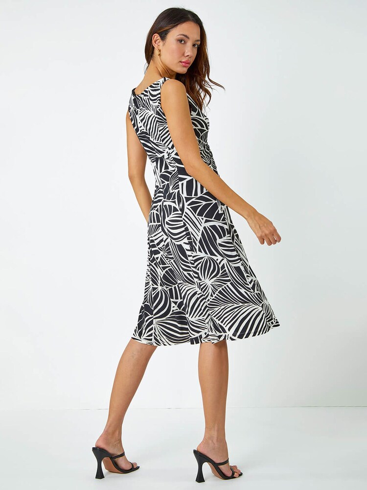 Roman Black Metallic Leaf Print Dress - Image 2 of 5