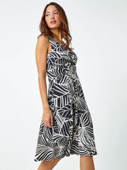 Roman Black Metallic Leaf Print Dress - Image 3 of 5