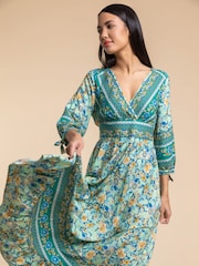 Roman Green Floral Border Print Maxi Dress - Image 1 of 4