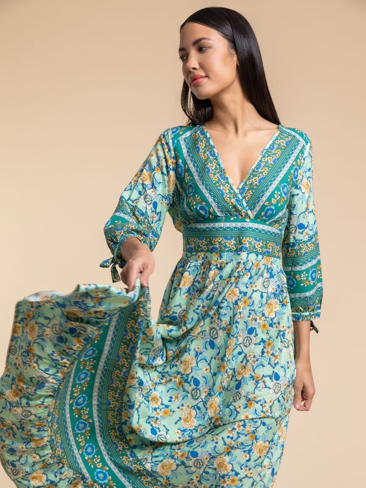 Roman Green Floral Border Print Maxi Dress - Image 1 of 4