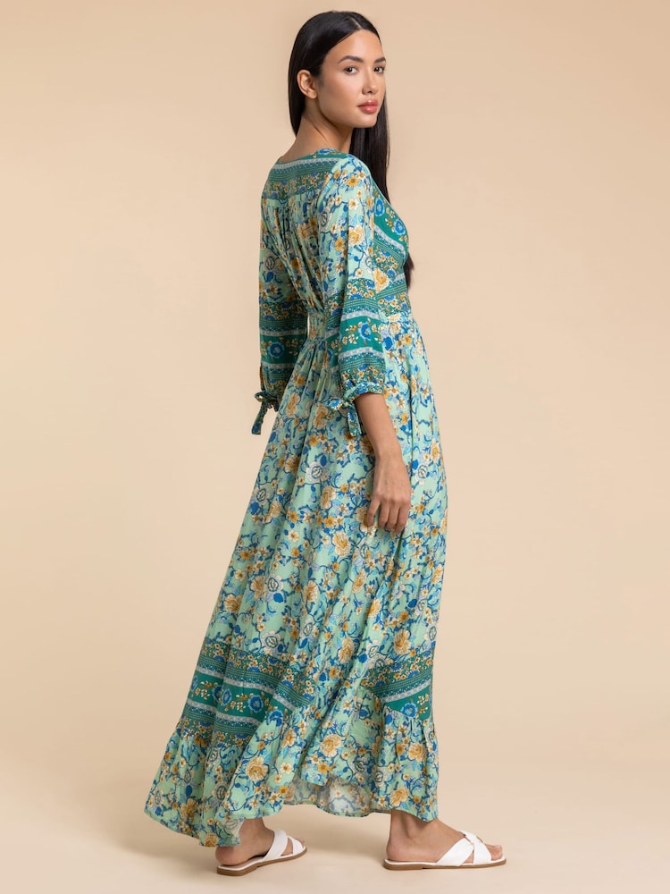 Roman Green Floral Border Print Maxi Dress - Image 2 of 4