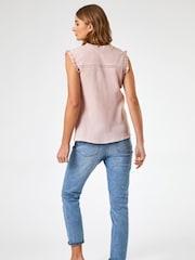 Roman Pink Ruffle Detail 100% Cotton Crinkle Top - Image 2 of 5
