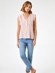 Roman Pink Ruffle Detail 100% Cotton Crinkle Top - Image 3 of 5