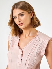 Roman Pink Ruffle Detail 100% Cotton Crinkle Top - Image 4 of 5