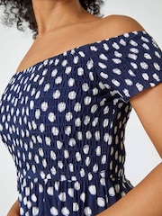 Roman Blue Petite Polka Dot Bardot Midi Dress - Image 5 of 5