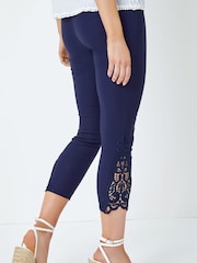 Roman Blue Lace Insert Crop Stretch Trousers - Image 2 of 5
