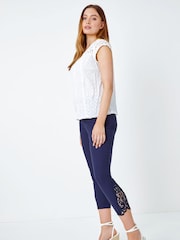 Roman Blue Lace Insert Crop Stretch Trousers - Image 3 of 5