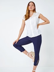 Roman Blue Lace Insert Crop Stretch Trousers - Image 4 of 5