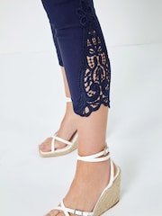 Roman Blue Lace Insert Crop Stretch Trousers - Image 5 of 5