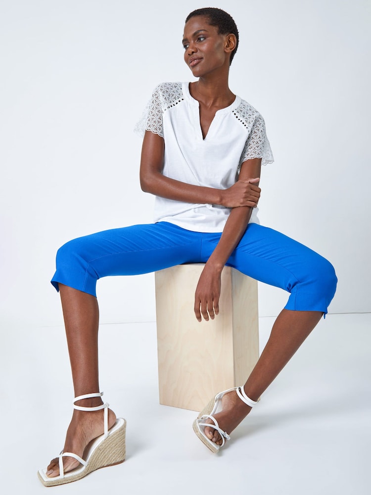 Roman Navy Blue Cropped Stretch Capri Trousers - Image 5 of 5