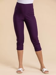 Roman Dark Purple Cropped Stretch Capri Trousers - Image 1 of 4