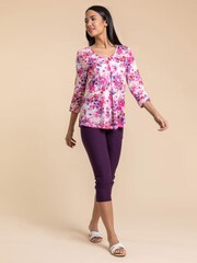 Roman Dark Purple Cropped Stretch Capri Trousers - Image 3 of 4