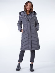 Roman Grey Hooded Chevron Quilted Coat - Image 1 of 5