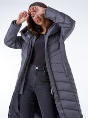 Roman Grey Hooded Chevron Quilted Coat - Image 3 of 5