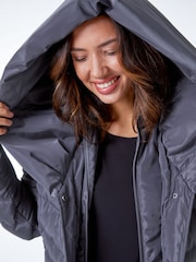 Roman Grey Hooded Chevron Quilted Coat - Image 4 of 5