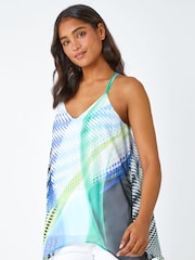 Roman White Abstract Print Hanky Hem Cami Top - Image 1 of 5