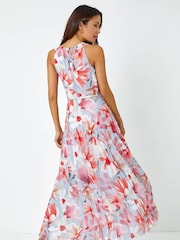 Roman Pink Floral Pleated Halterneck Maxi Dress - Image 2 of 5