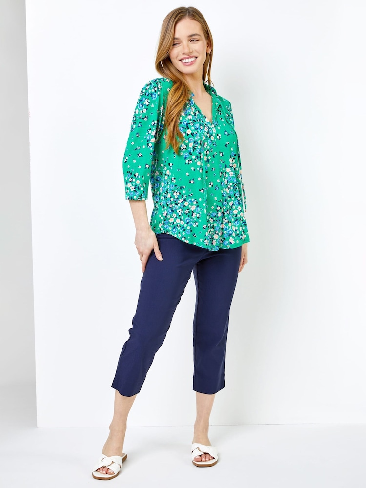Roman Navy Blue Petite Cropped Stretch Capri Trousers - Image 3 of 4