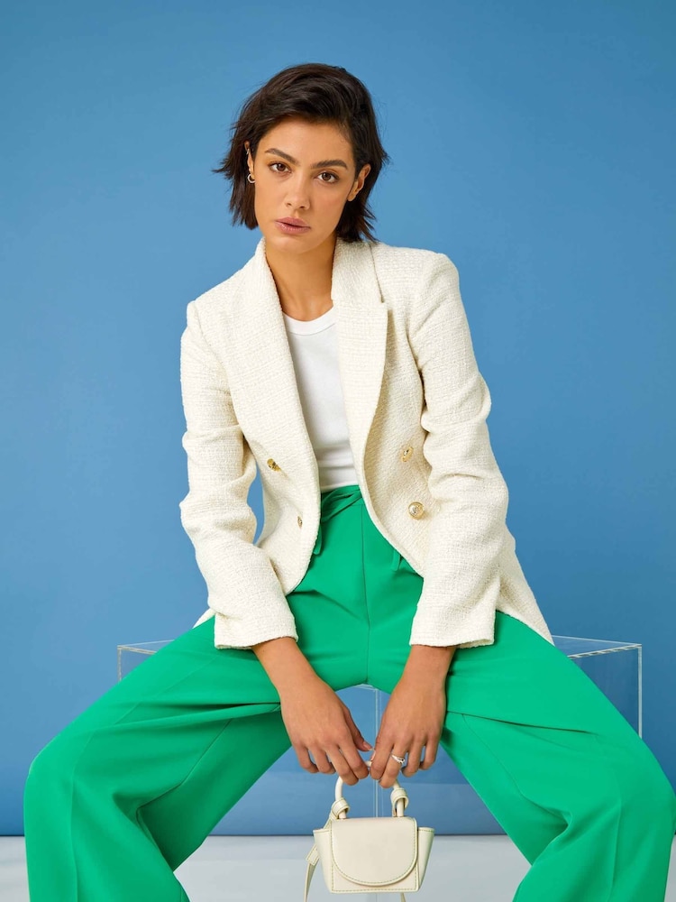 Roman White Longline Boucle Tailored Blazer - Image 1 of 5