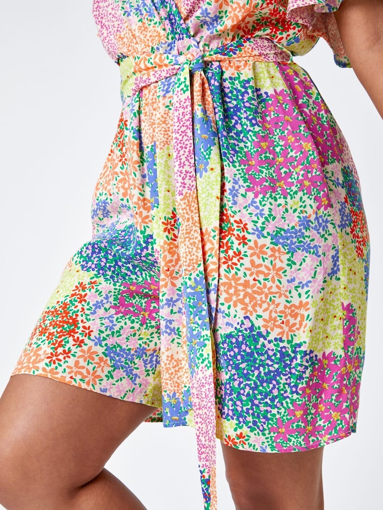 Roman Pink Petite Ditsy Floral Belted Playsuit - Image 5 of 5