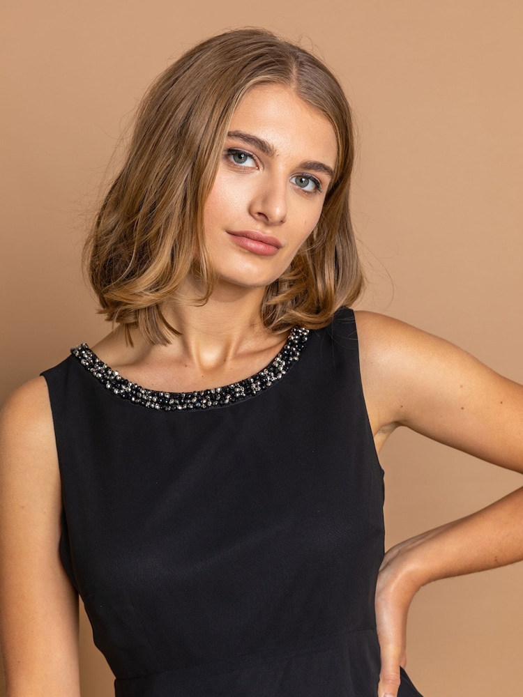 Roman Black Tiered Embellished Neck Chiffon Dress - Image 4 of 4