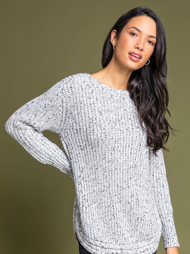Roman White Curved Hem Stitch Detail Jumper - Image 1 of 4 Roman White Curved Hem Stitch Detail Jumper - Image 1 of 4