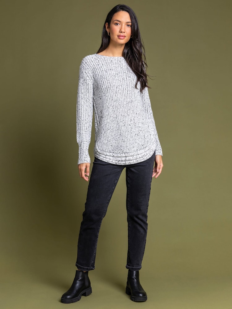 Roman White Curved Hem Stitch Detail Jumper - Image 2 of 4 Roman White Curved Hem Stitch Detail Jumper - Image 2 of 4