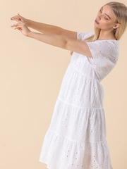 Roman White 100% Cotton Broderie Tiered Smock Dress - Image 3 of 4