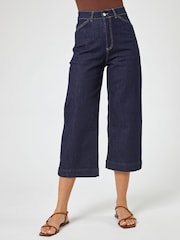 Roman Indigo Wide Leg Stretch Denim Culottes - Image 1 of 4